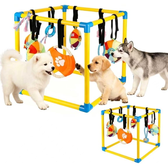 Interactive Puppy Playground Toy with 8 Hanging Attachments for Teething and Mental Stimulation