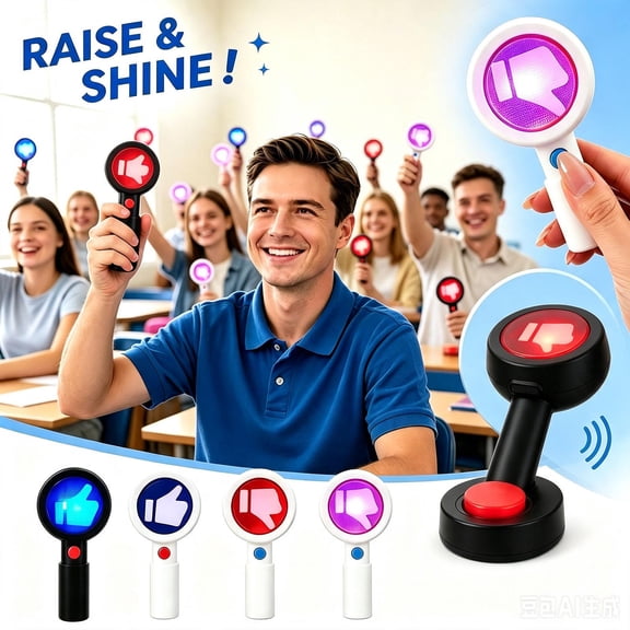 Interactive Quiz Game Tool, Battery Powered Night Light Brightness Glowing Answer Paddle, Light Up Accessories for Family Game Night Events, Buzzer with Integrated Dual Visual