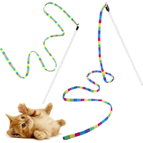 Interactive Rainbow Wand for Indoor Cats and Kittens,Extended Colorful Teaser Wand String Plush , Product and Sturdy Pole with Bells(2 )
