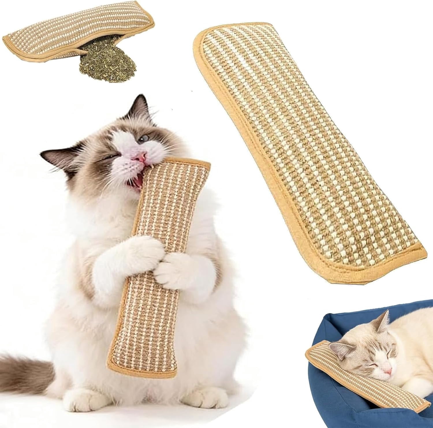 Interactive Refillable Catnip Chew Toy, Durable Sisal Kicker Pillow for Teething & Scratching, Suitable for Kittens & Adult Indoor Cats
