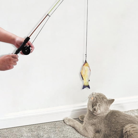 Interactive Retractable Fishing Pole Adjustable Pet Supplies Playing Toy Cat Teaser Toy Catcher Exerciser for Kitten Kitty Training Dog Crucian Carp