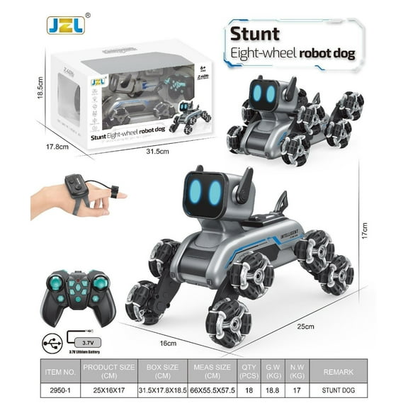 Interactive Robot Dog RC Stunt Car, Gesture Sensing & 2.4Ghz Remote Control Cars, LED Eyes with Music, Rechargeable for Extended Indoor/Outdoor Fun(Dual remote control dual battery)