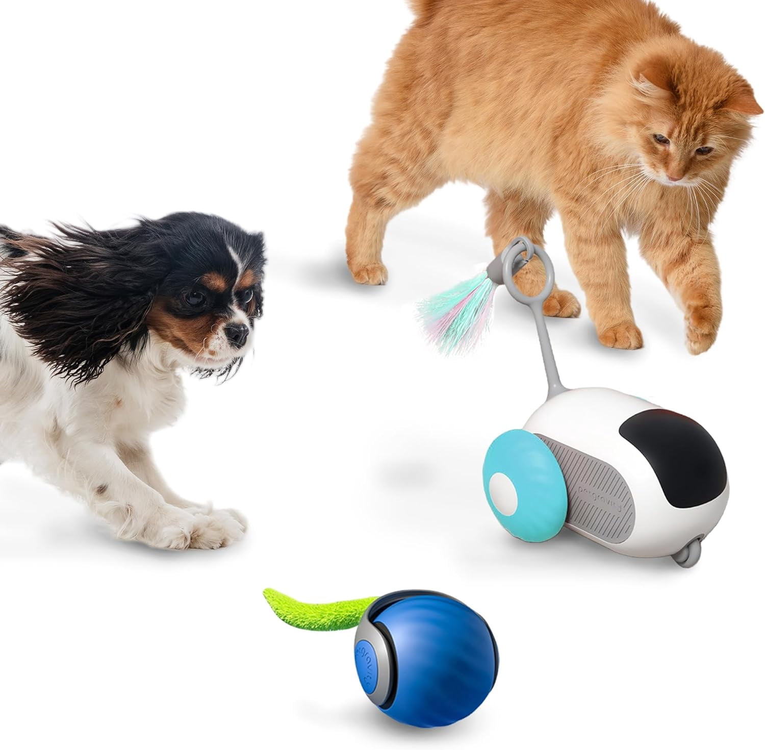 Interactive Robotic Cat & Dog Toy Set - 2-in-1 Automatic Rolling Ball & Motorized Car with Feathers, USB Rechargeable Smart Pet Companion for Bored Indoor Cats, Great for Hard Floors & Wood Surfaces