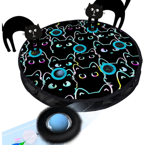 , Interactive Rolling Ball in Pouch, and Seek for Indoor Cats, Motion Chirping Activated Moving Ball, 7 Holes Mat Catching