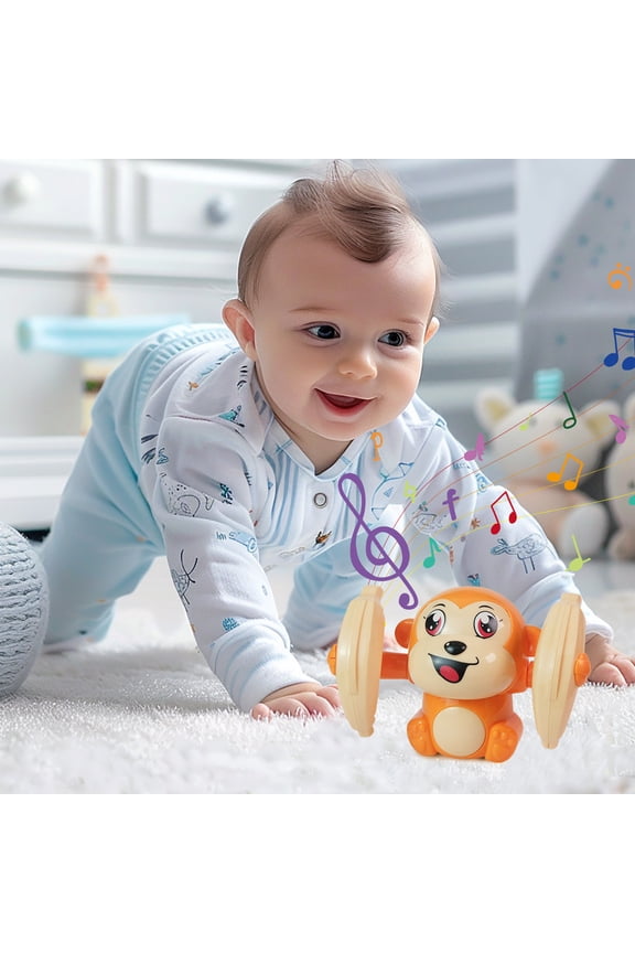 Interactive Rolling Monkey Toy | Flipping Dancing Action | Sound Control Music | LED Lights | ABS Plastic | Automatic Movement | Desktop Car Home Decor | Battery Powered | Blue or Orange