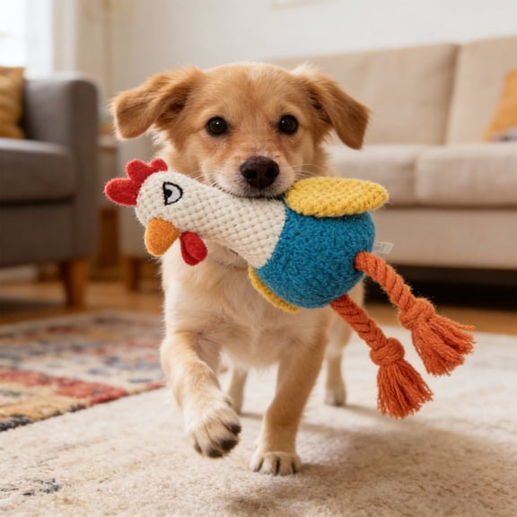 Interactive Rooster Tug Toy for Dogs • Squeaky Sound Plush • Durable Cotton Rope Pull Toy • Easter Themed Chew Toy • Small Medium Dogs & Cats 40cm