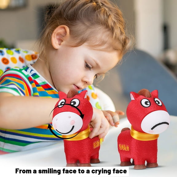 Interactive Rotating Face Horse Figurine - 4" Red Plastic Animal Statue with Emotional Expression Change, Fun Desk Accessory & Creative Tabletop Decor for Home Office