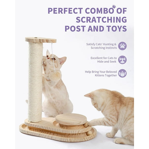 Interactive Scratching Post with Wooden Ball Track, 17." Tall Sisal Toy for Indoor Cats, Dog Bed Friendly