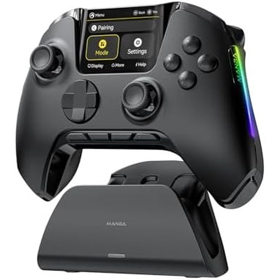 Interactive Screen Gaming Controller for PC// 2/iOS/Android,Hall Effect Stick & Trigger,RGB Lighting,Remappable Buttons,1800mAh with Dock (Black)