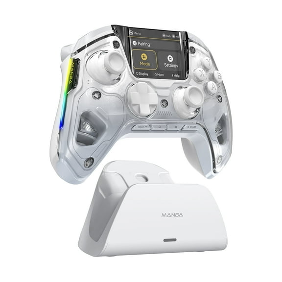 FIEHDUW Manba One Interactive Screen Wireless Gamepad, Hall Joystick, Rgb Lighting, Compatible with Steam Deck/PC/Switch/iOS/Android, White
