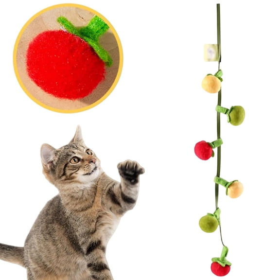 Interactive Shaped Toy String Teaser Squeaky String with Bell Small Persimmon Cherry Tomato Teeth Cleaning Chew Toy