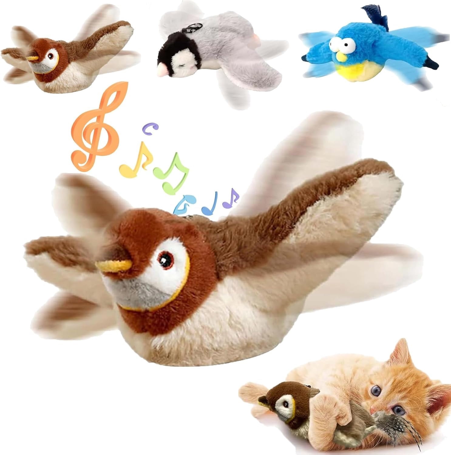 Interactive Simulated Chirping Toy - Flappy Bird Cat Toy, Electronic Flapping Self Flying Bird Toys for Cats.