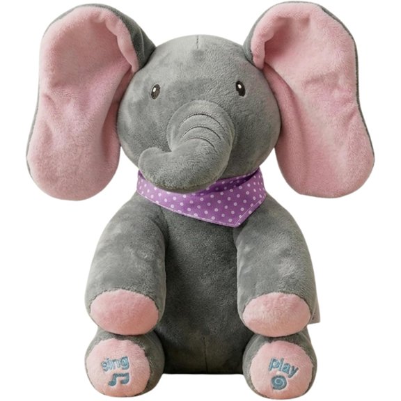 Interactive Singing Elephant Plush –Stuffed Animal with Moving Ears – Musical Toy with ABC Song – 12 Inch Grey & Pink