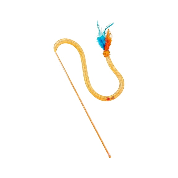 Interactive Snake Cat Wand Toy with Feather and Bell Long Rod Teaser for Boredom Relief Self-Playing Pet Supplies for Kitten Exercise and Indoor Hunting Simulation - Orange