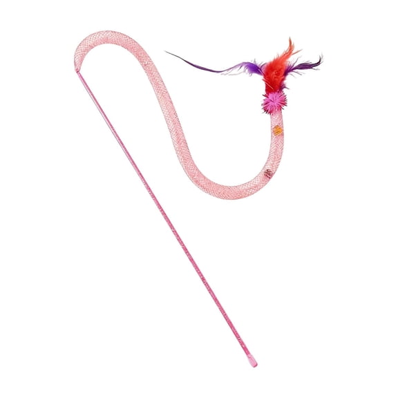 Interactive Snake Cat Wand Toy with Feather and Bell Long Rod Teaser for Boredom Relief Self-Playing Pet Supplies for Kitten Exercise and Indoor Hunting Simulation - Pink