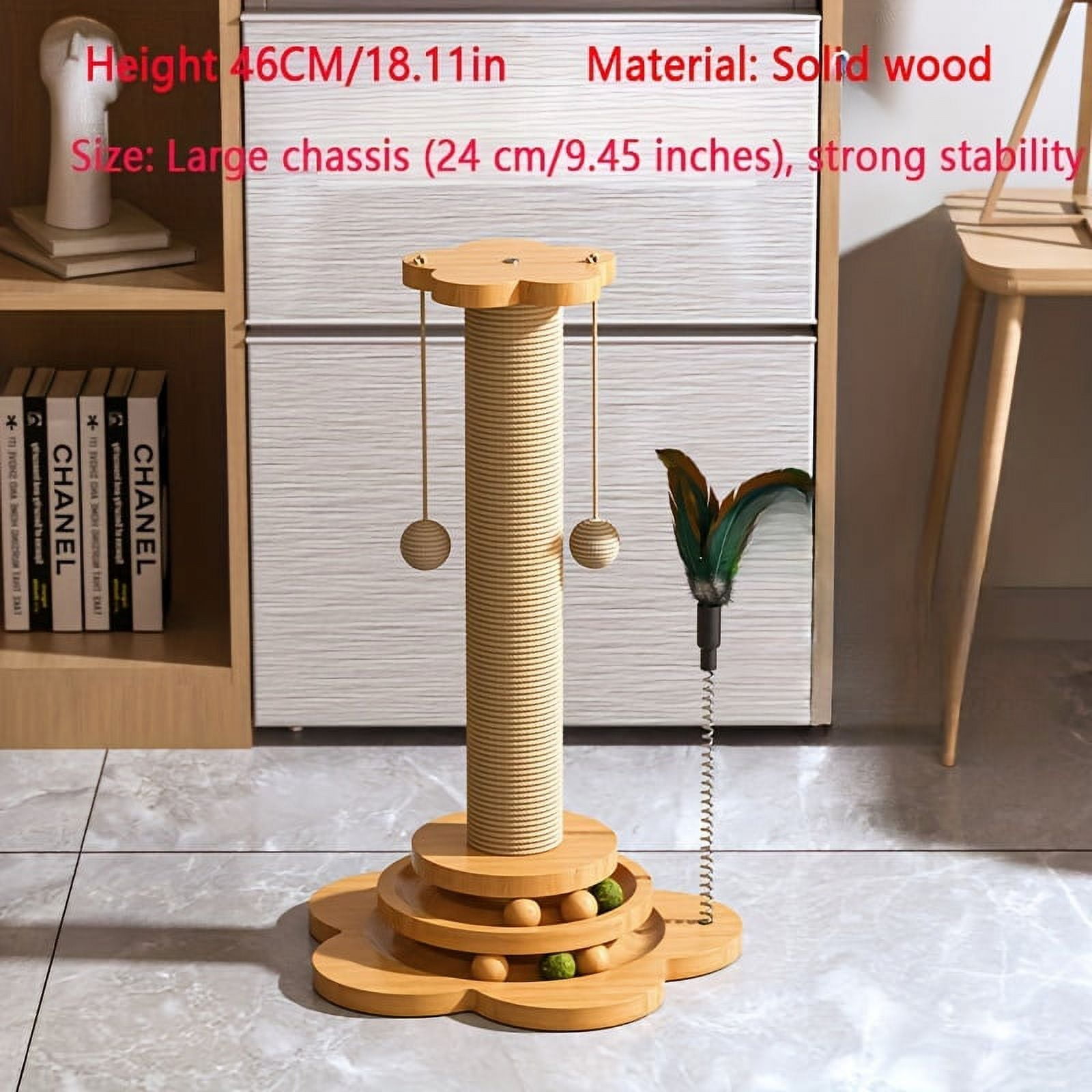 Interactive Solid Wood Cat Scratching Post SisalCovered with
