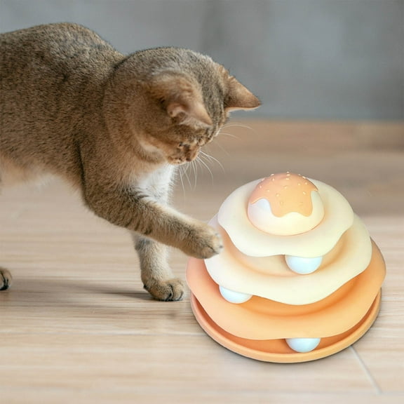 Interactive Spinning Wheel Cat Toy - Cat Educational Four-layer Track Cat Turntable with Safe Rounded Edges, Easy-Clean Removable Layers & Indoor Exercise Promotion