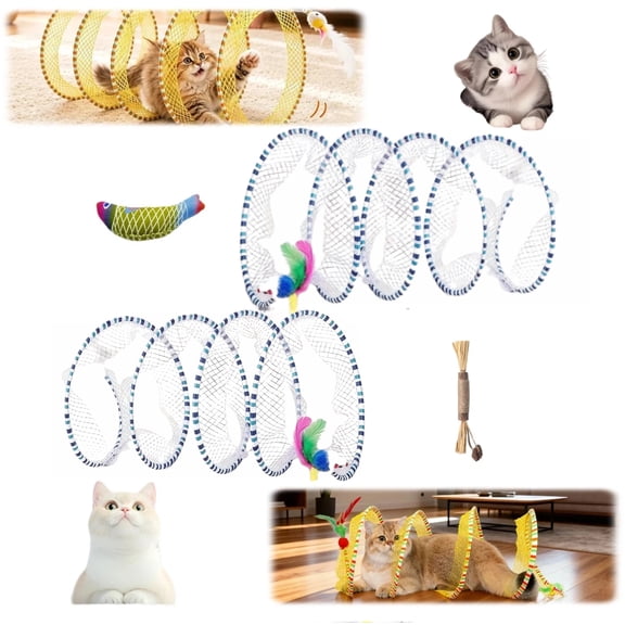 Interactive Spiral Tunnel Toy For Cats, Foldable S-Shaped Play Tube with Memory Steel, Indoor Outdoor Use for Large & Small Pets