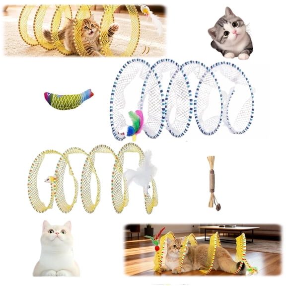 Interactive Spiral Tunnel Toy For Cats, Foldable S-Shaped Play Tube with Memory Steel, Indoor Outdoor Use for Large & Small Pets