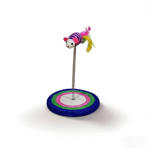 Interactive Spring Cat Toy with Durable Base, 2 in 1 Cat Scratcher and Feather Wand for Indoor Cats, Exercise, Weight Loss and Boredom Relief