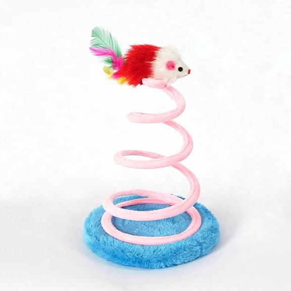 Interactive Spring Cat Toy with Plush Mouse & Feather - Blue