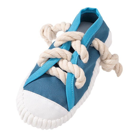 Interactive Squeaky Dog Chew Toy with Jingle Bell Shoe-Shaped Teething Toy with Thickened Laces for Tug-of-War Small & Medium Breeds(Blue,18x8.5cm)
