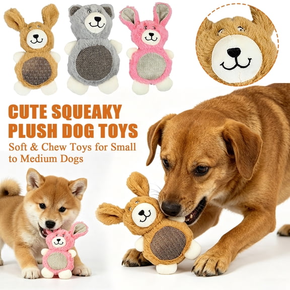 Interactive Squeaky Dog Toy for Boredom Relief, Cute Cartoon Stuffed Animal Plush Doll with Woven Patches for Puppy Small Medium Dogs, Smart Physical Exercise Teeth Cleaning Hunting Game