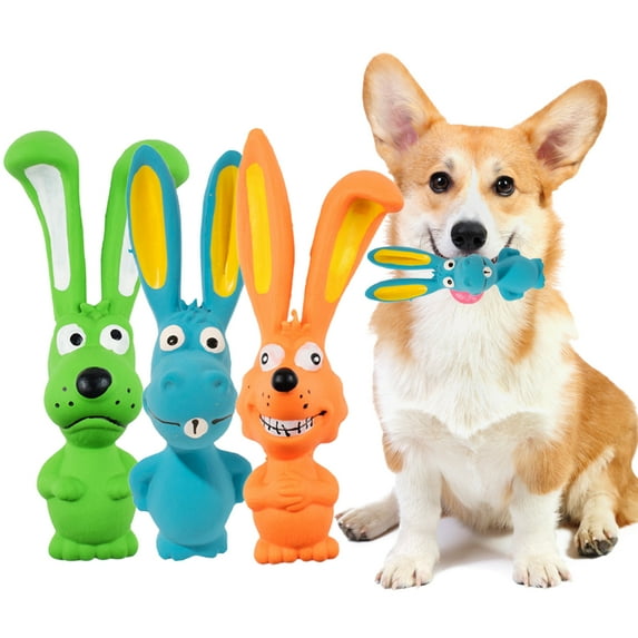 Interactive Squeaky Dog Toy Long Ear Rabbit Design Teeth Cleaning Bite Resistant Built-in Sound Pet Toy