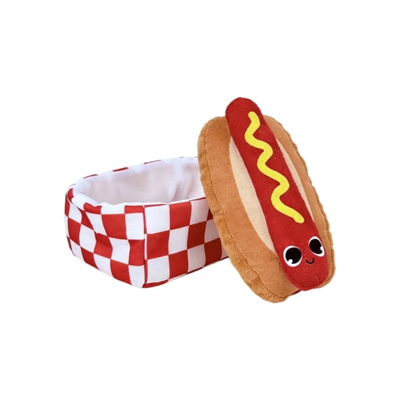 Interactive Squeaky Hot Dog Dog Toy Plush Snuffle Mat with Hidden Food Pocket and Crinkle Paper Enrichment Puzzle Toy for Puppy Teething Foraging and Mental Stimulation - Multicolored