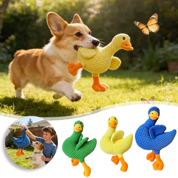 Interactive Squeaky Plush Toy for Small Dogs & Puppies Calming Chew Toy with Quack Sound Soft Stuffed Animal for Teething Anxiety Relief & Indoor Play