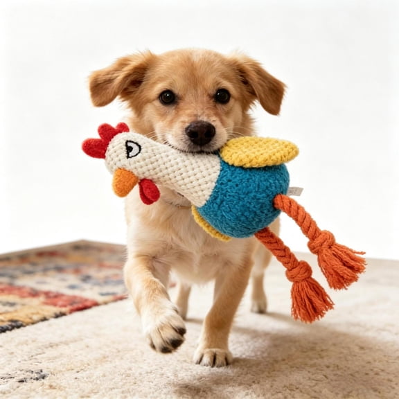 Interactive Squeaky Rooster Tug-of-War Dog Toy with Cotton Rope, Easter Themed Plush Chew Toy for Small/Medium Dogs & Cats, Sky Blue