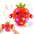 thumbnail image 1 of Interactive Squeezable Musical Plush Toy, Soft Sensory Stuffed Fruit Plushie with Metal Touch Patches, Adorable Winking Cartoon Fruit Doll for Kids and Adults, Home Party Decor,Strawberry, 1 of 7