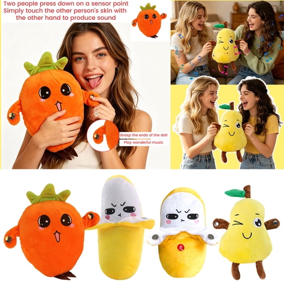Interactive Strawberry Plush Toy, Musical Sensory Toy with Sounds, Educational Learning Activity Toy, Multiplayer Interactive Music Stuffed Animal, Christmas Birthday Gift F-Bag Battery