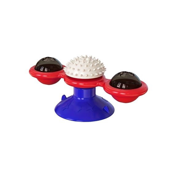 Interactive Suction Cup Windmill Cat Toy with Spinning Turntable, 3-in-1 Self-Groomer and Face Scratcher, Rotating Teaser Toy for Indoor Cats & Kittens