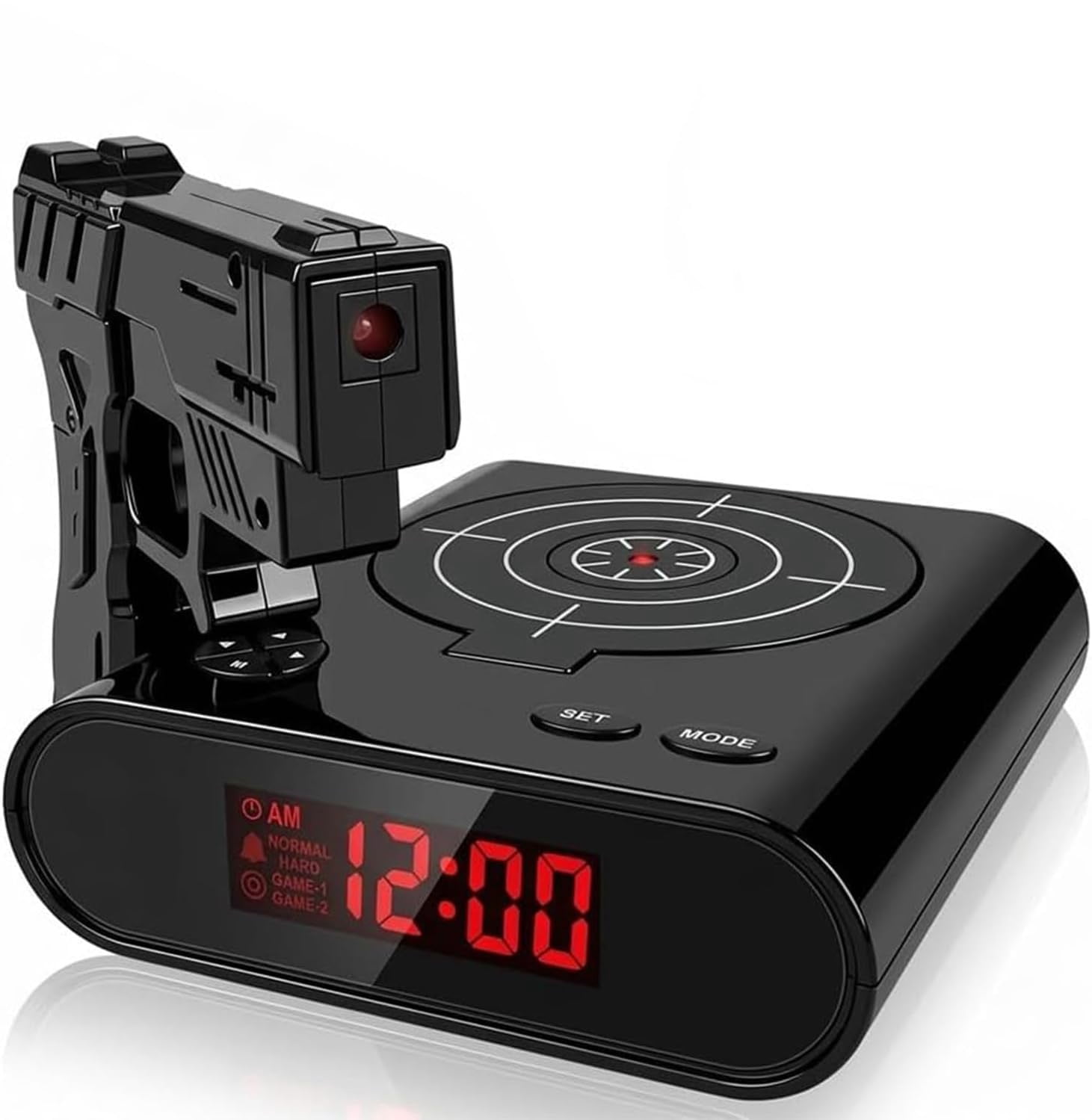 Interactive Target Digital Alarm Clock, LED Adjustable Brightness, Custom Recordable Tone, Dual Modes (Black)