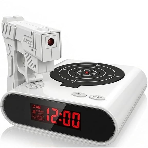 Interactive Target Digital Alarm Clock, LED Adjustable Brightness, Custom Recordable Tone, Dual Modes (White)