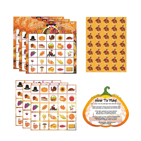 Interactive Thanksgiving Bingo Game Toy Playing Cards Set for Educational Classroom Fun and Family Member Bonding