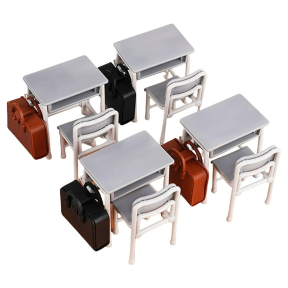Interactive Tiny School Scene Set 1:12 Scale Dollhouses Accessories With Desk Chairs Backpacks