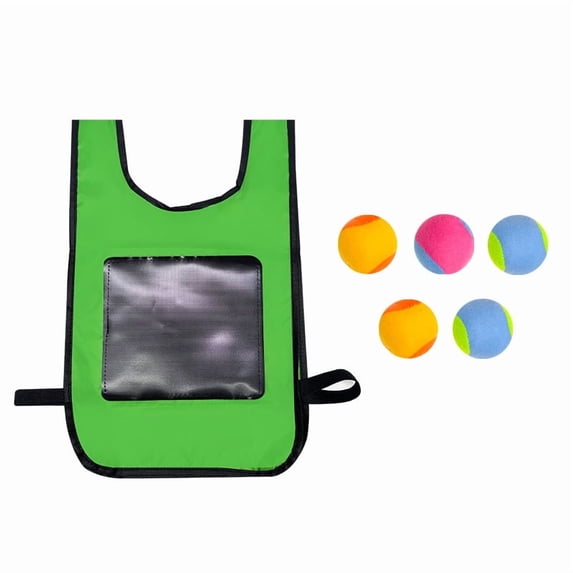 Interactive Toss and Catch Game Set with 5 Adhesive Balls for Yard Sports Outdoor Activity Soft Fabric Vest for Physical Training Sensory Play Prop, Green