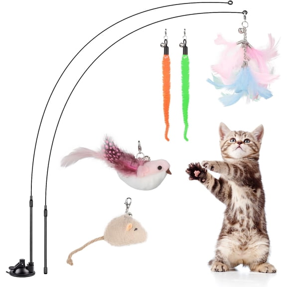 Interactive Toys for Bored Indoor Adult Cats, 3 in 1 Toys for Bored Cats,7 Pack Teaser Toys, Cats , Super Suction Cup Detachable with Balls and Birds