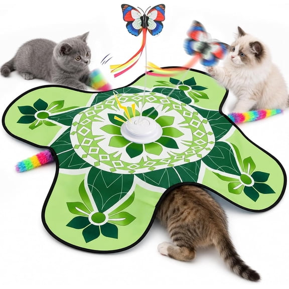 Interactive Toys for Indoor Cats Rechargeable, Moving Concealed Wand , Automatic Fluttering Butterfly Toys for Indoor Cats, and Seek Kitten (Green)