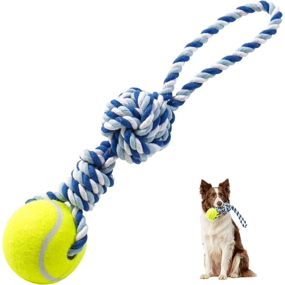 Interactive Tug of War Rope for Medium & Small Dogs - Outdoor Tether Tug with 1 Knot & Tennis Ball, Puppy