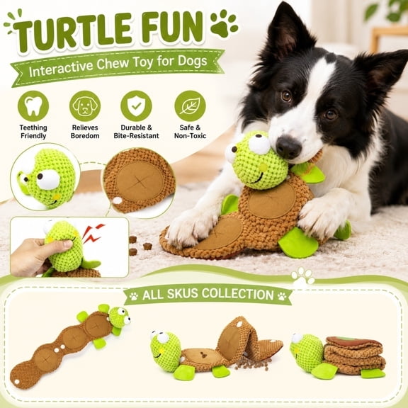 Interactive Turtle Plush Dog Toy, Squeaky Snuffle Toy for Dogs, Treat Dispensing Chew Toy for Boredom Relief, Durable Fabric Stuffed Animal for Small to Medium Breeds
