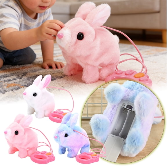 Interactive Walking Bunny Plush Toy on Leash, Remote Control Moving Bunny with Sounds & Wiggling Ears, Electronic Pet Rabbit for Easter Gift Easter Gifts for K-ids Easter Decorations