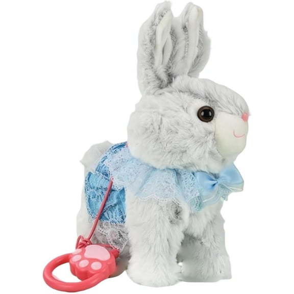 Interactive Walking Rabbit Toy  Plush Robotic Bunny with Sounds, Movements & Leash, Hopping Easter Gift for Kids, Toddler Educational Toy with Nursery Rhymes (Blue)