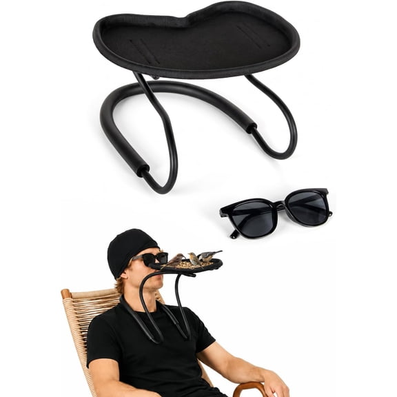 Interactive Wearable Bird Feeder Head Gear with Peck Proof Lenses, Hands-Free Close-Up Bird Watching Kit with Adjustable Neck-Mounted Support, Sunglasses & Camouflage Hat for Small Backyard Birds