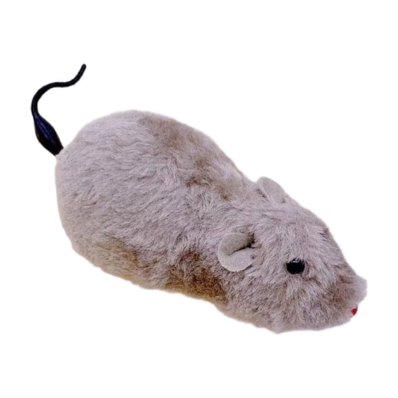 Interactive Wind-Up Plush Mouse Toy with Realistic Fuzzy Texture and Manual Moving Action for Pet Hunting Exercise and Fun, Gray, 5 Inch