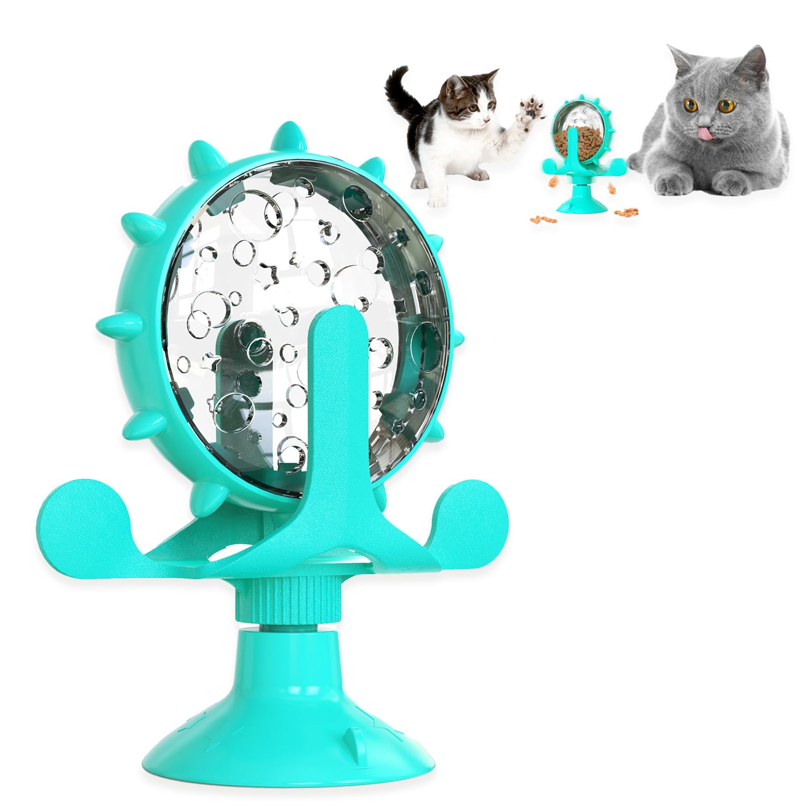 Interactive Windmill Cat Slow Feeder Toy, Rotating Treat Dispenser with ...