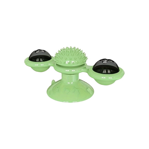 Interactive Windmill Cat Toy, Suction Cup Rotatable Turntable, Spinning Pet Exercise Tool, Grooming and Scratching Device, Indoor Activity Support, Green