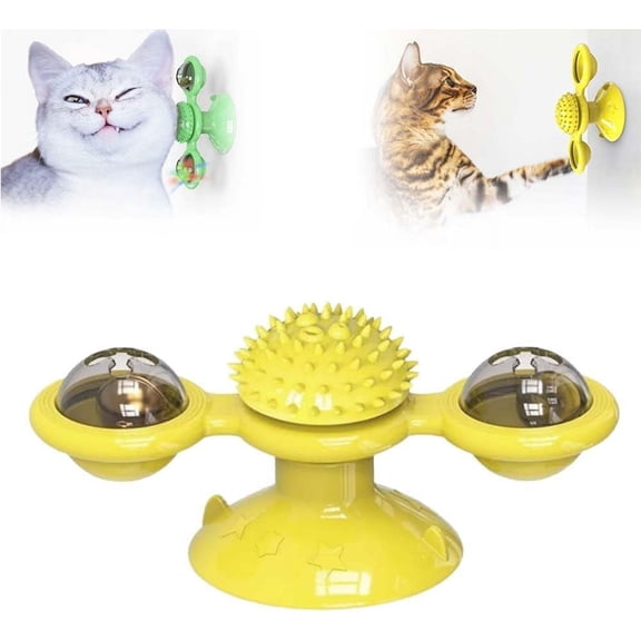 Interactive Windmill Cat Toys with Catnip, 2026 Funny Cat Toys for Indoor Cats Kitten Toys with LED Light Ball, Suction Cup Wall Mount Cat Spinner with Rotatable Toy Ball for Cat